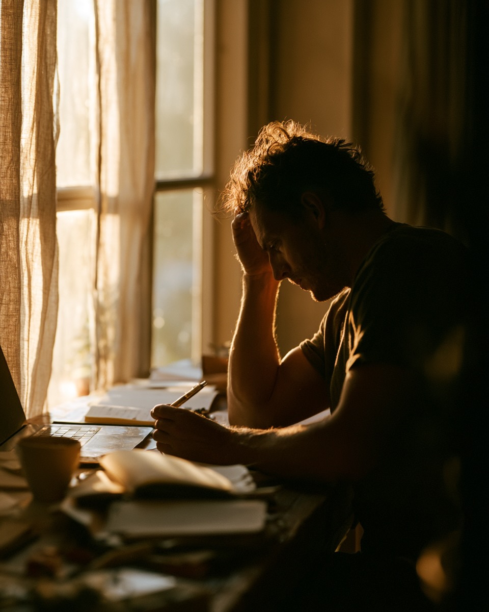 A man focused on work at a sunlit desk, ADHD and AuDHD therapy in New Westminster